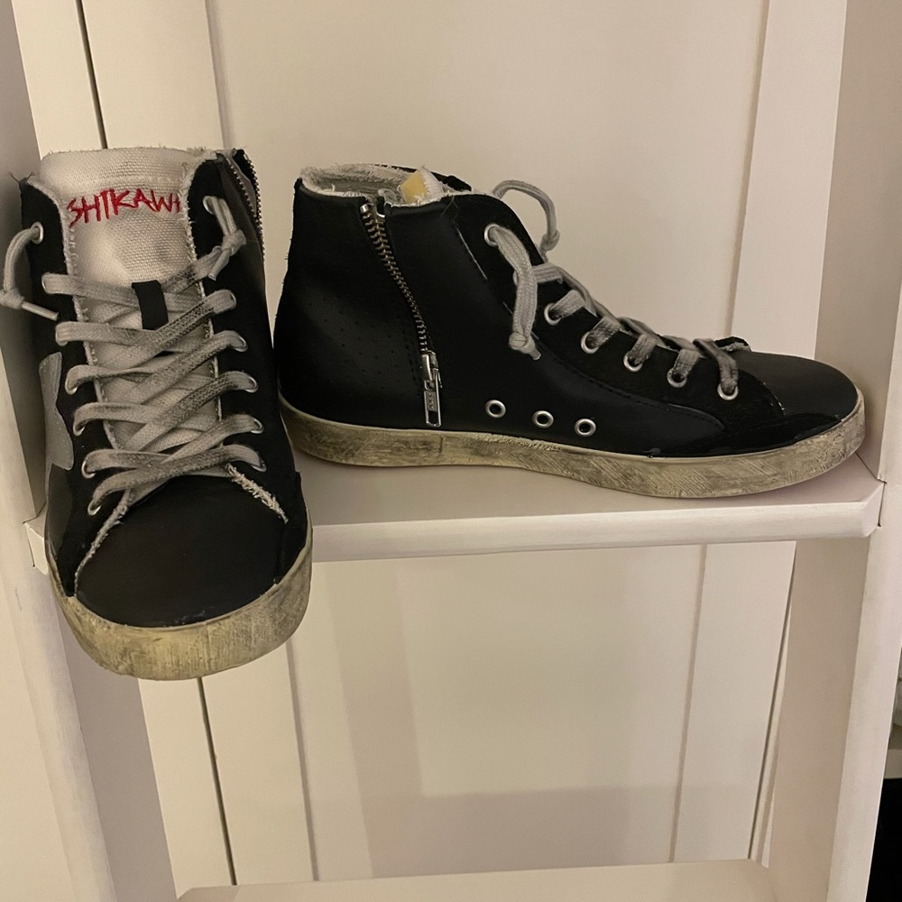 Golden Goose Style ISHIKAWA NWOT Black HighTop W ZIPPER Sneaker SZ 38
